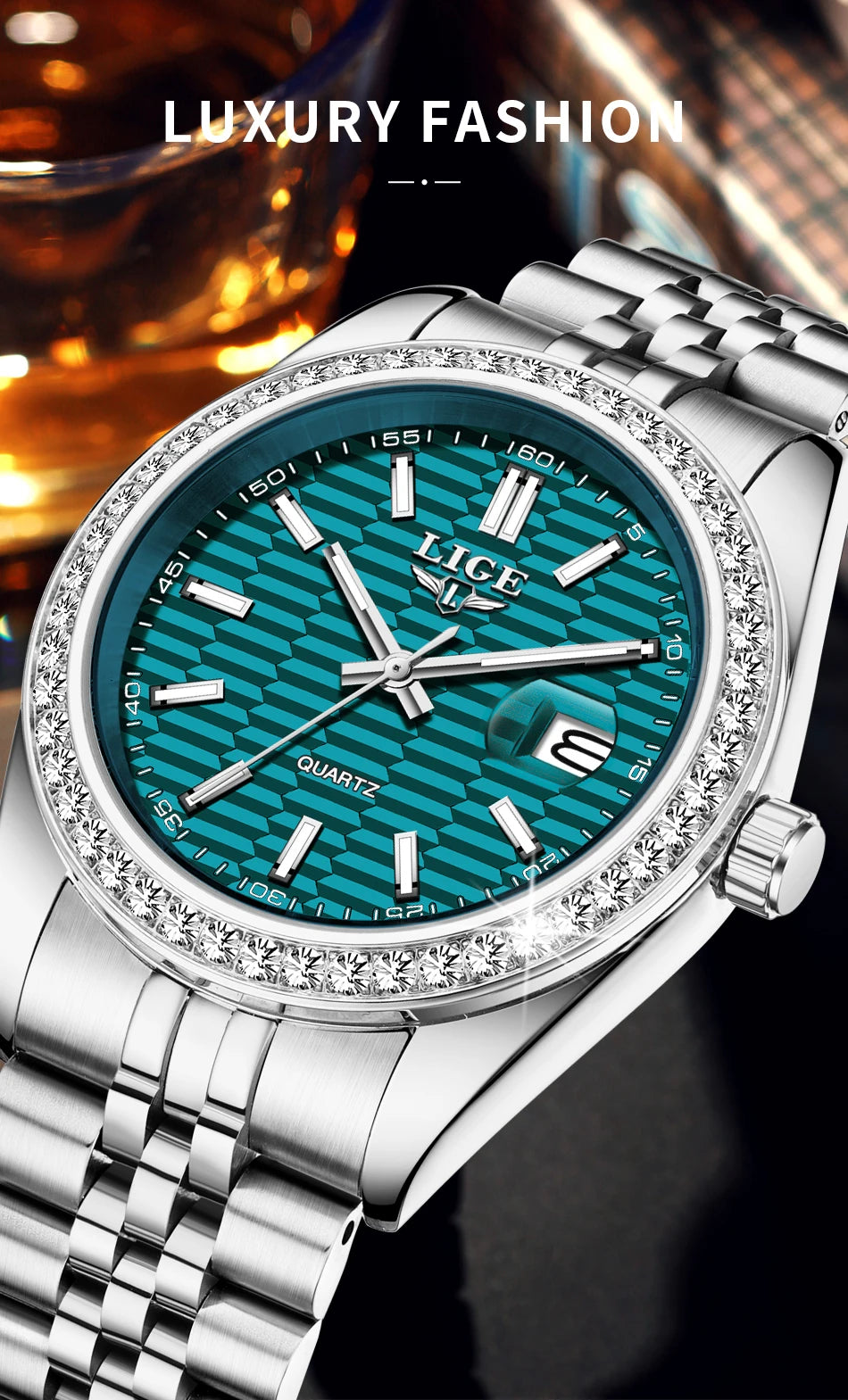 LIGE NEW Men's watches Luxury Fashion Quartz clock Stainless Steel Waterproof Luminous watches for men relogios masculino+BOX