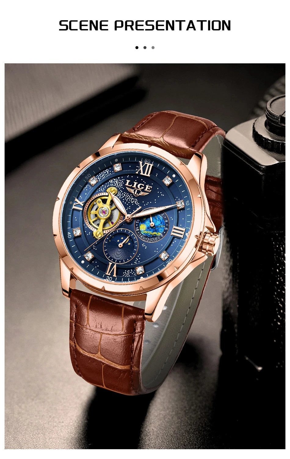 LIGE Top Luxury Mechanical Watches Men Fashion Diamonds Automatic Mens Watch 30M Waterproof Luminous Wristwatch Male Reloj 2026