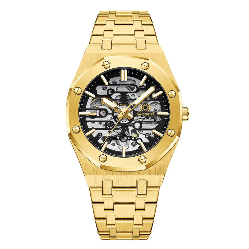 Luxury Men’s Automatic Mechanical Watch, Skeleton Design Self-Winding Wristwatch, Hot-Selling Export Business Watch