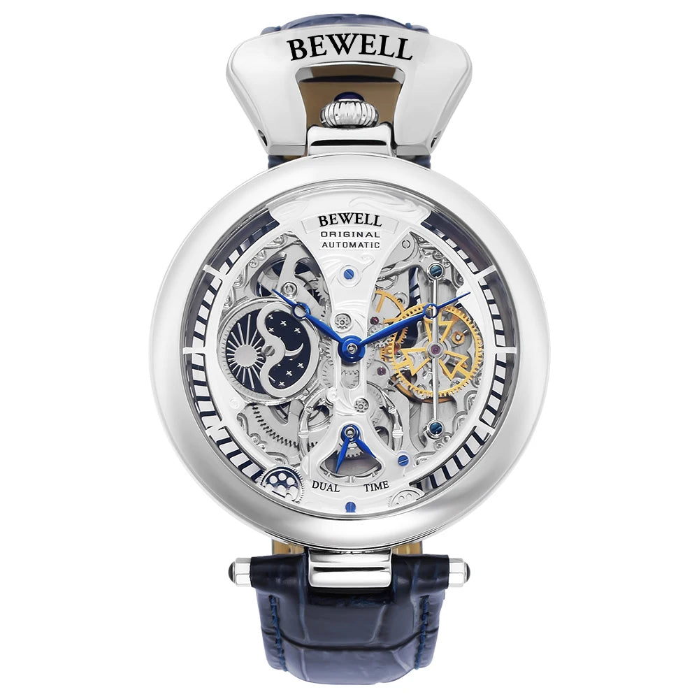 High-End Waterproof Automatic Mechanical Watch with Genuine Leather Strap And Stainless Steel Transparent Back Cover