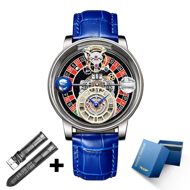 Relogio PINDU Fixed Roulette Watch Latest Design Quartz Watch Men Waterproof Leather Man Wristwatch Upgraded Version