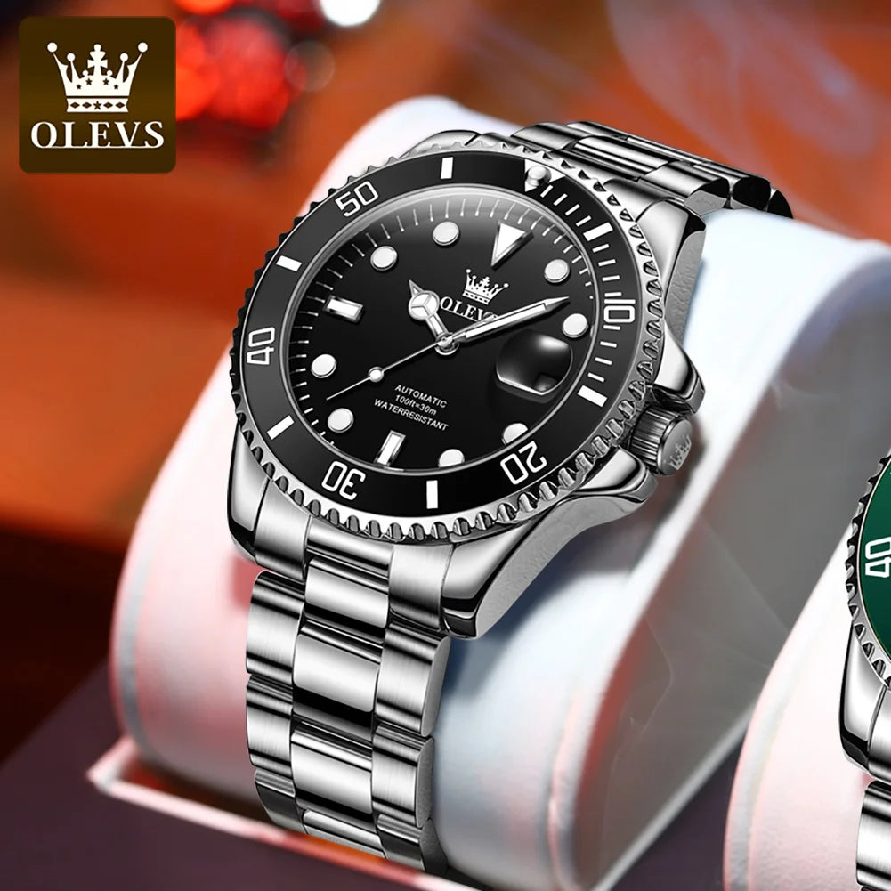 OLEVS 6650 Luxury Automatic Watch Men Rotary Lap Mechanical Movement Waterproof Sports Top Brand Stainless Steel Wristwatch