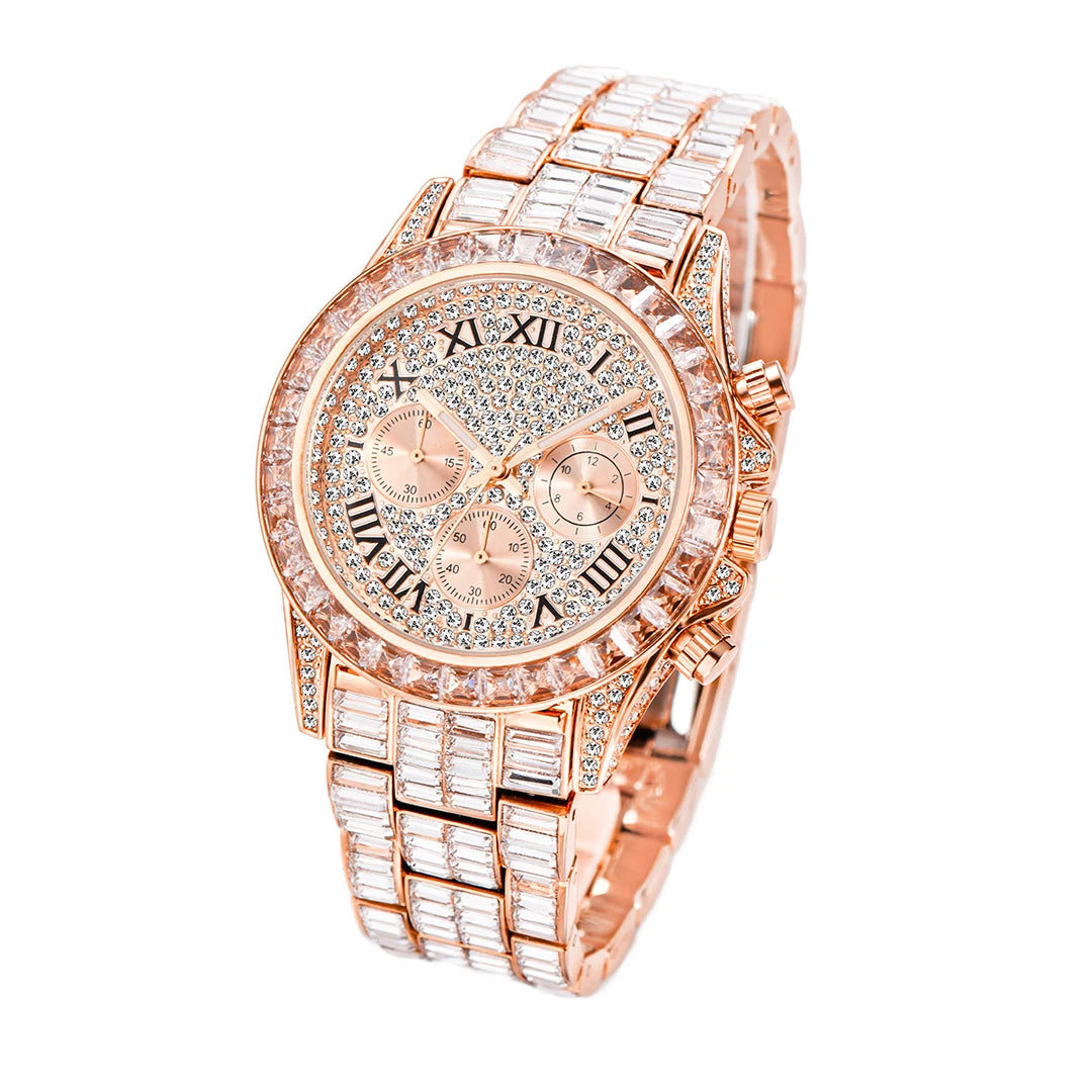 Chronograph Men Quartz Watches Waterproof Rainbow Diamond Luxury Iced Out Watches For Men Gift Dropshipping uhren für herren