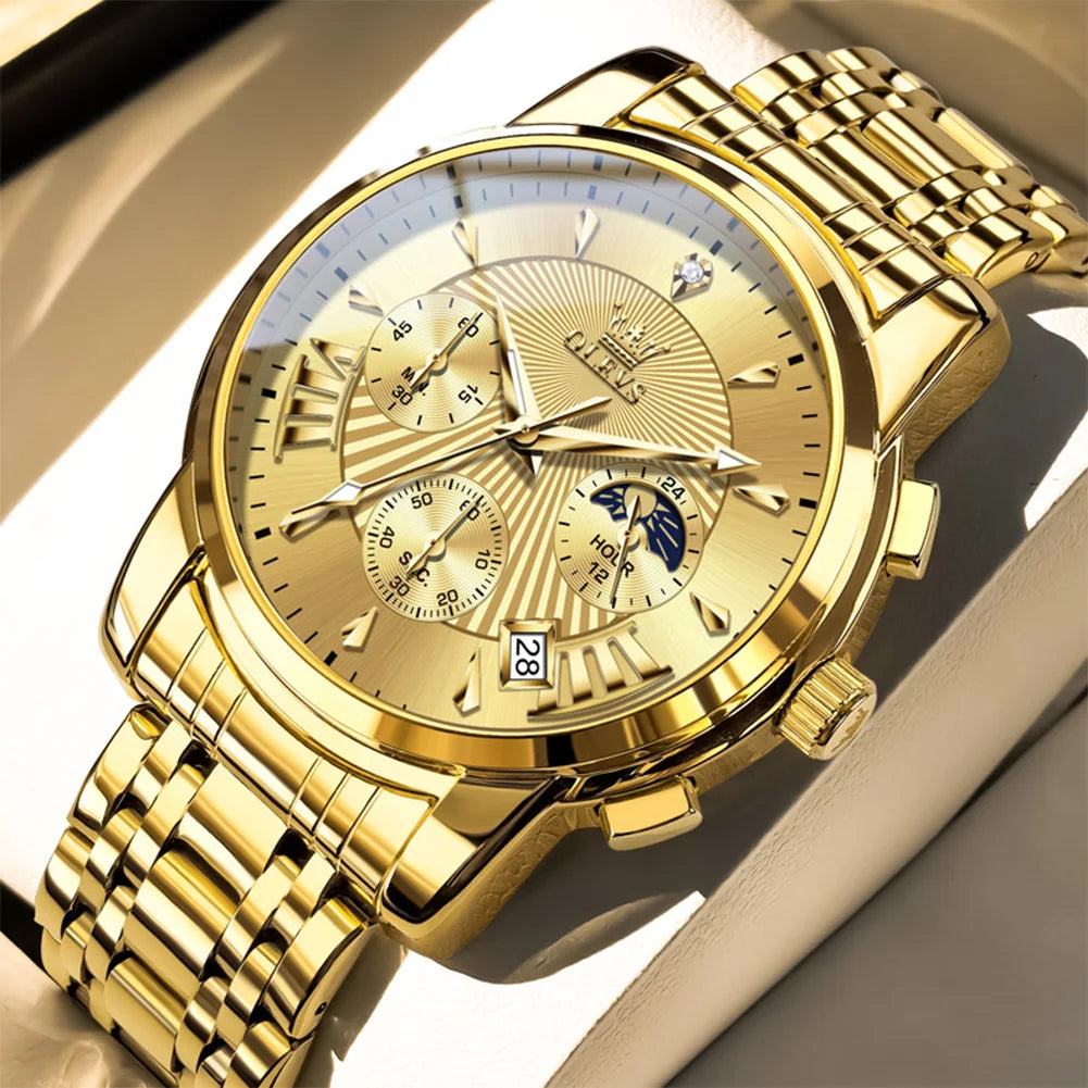 OLEVS Men's Watches 2892 Luxury Business Original Top Brand Quartz Watch for Man Waterproof Moon Phase Date Chronograph Luminous
