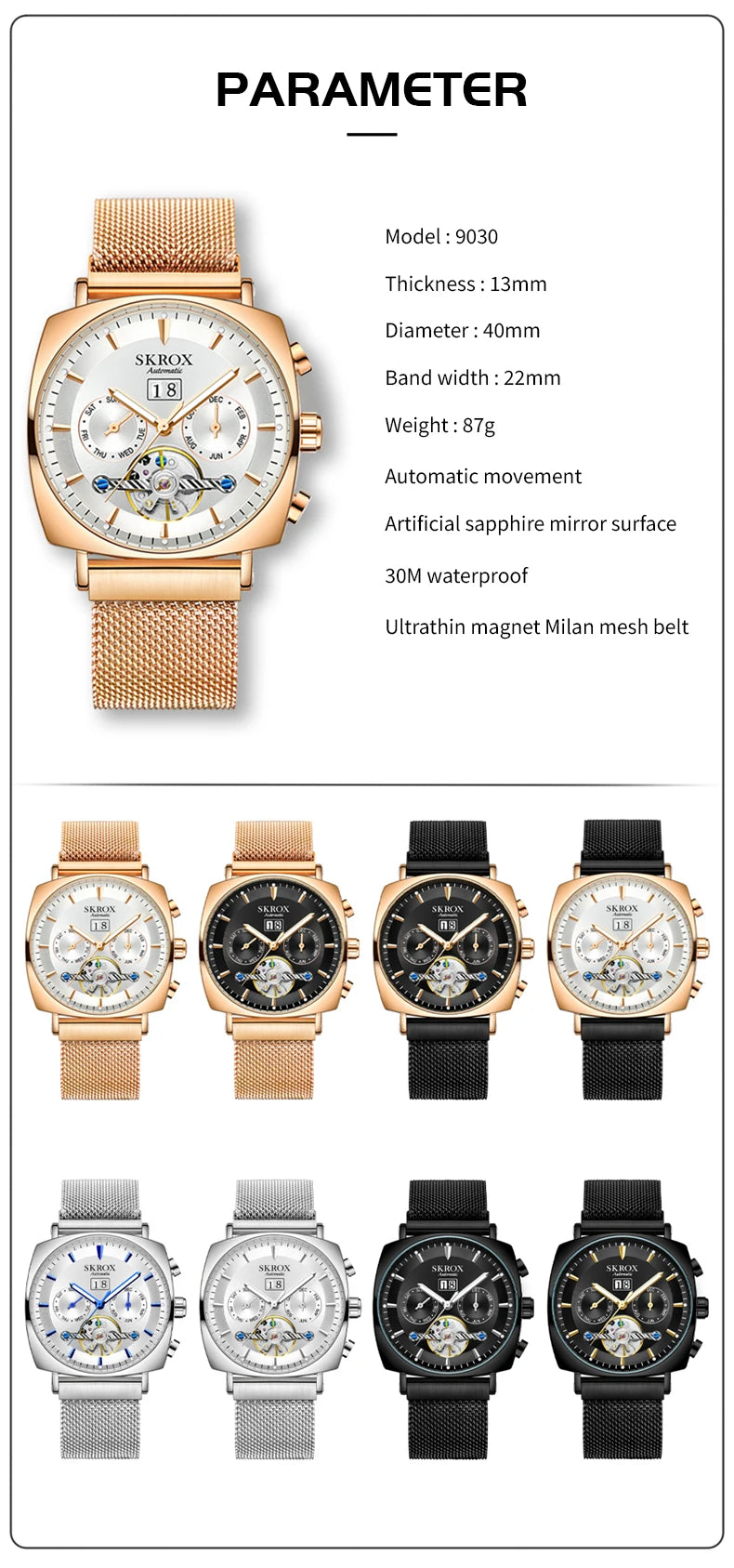 SKROX Square Tourbillon Automatic Movement Man Watch Mechanical Male Wristwatches Original Brand High-End Luxury Clockwork reloj