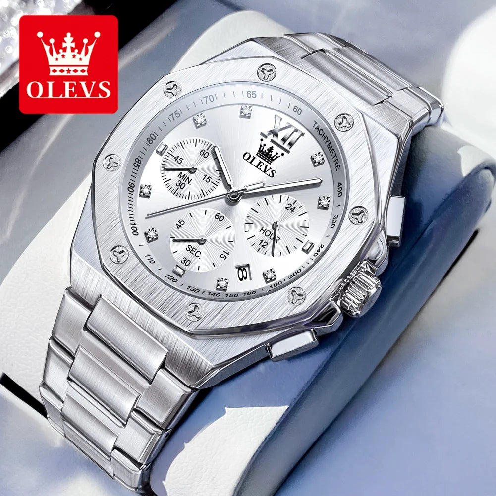 OLEVS 3626 Men's Watches Rhombus Dial Original Quartz Watch for Man Waterproof Luminous Stainless Steel Wristwatch Male Date