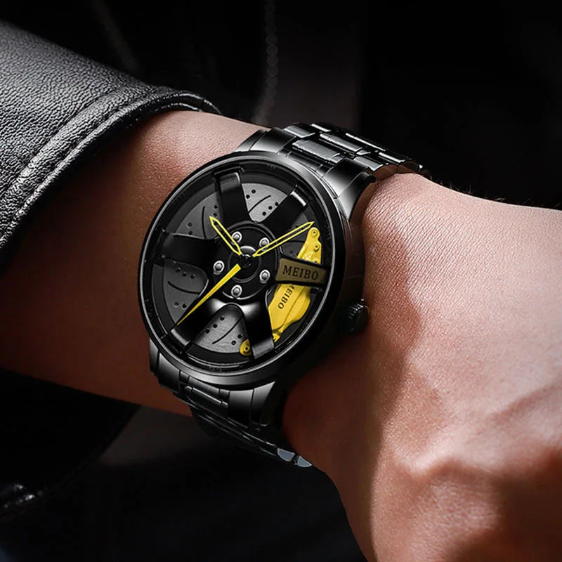 2025 Top Men Leather Watches Men Car Wheel Hub Stainless Steel Quartz Watch For Mens Military Sports Watch Relogio Masculino
