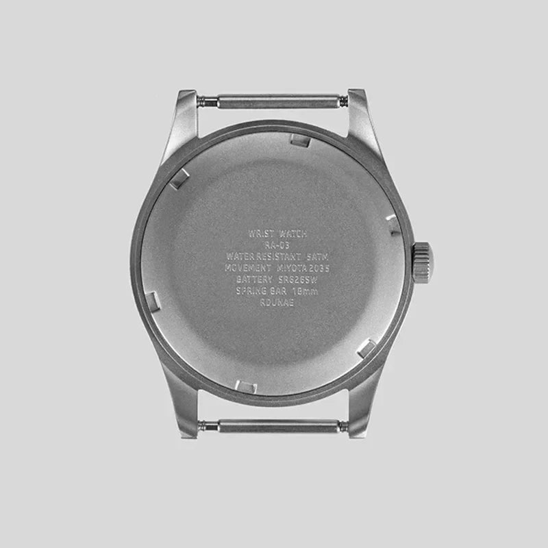 2025 New RDUNAE RA03 34.5mm Military Men Vintage Quartz Watch G10 Miyota 2035 Watches K1 Mineral Glass Stainless Steel Wristwatc
