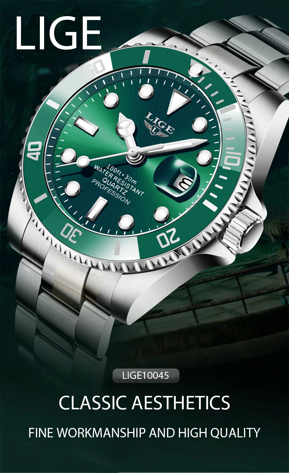 Reloj Hombre LIGE Luxury Business Man Watch Waterproof Luminous Male Clock Fashion Calendar Stainless Steel Quartz Men Watches