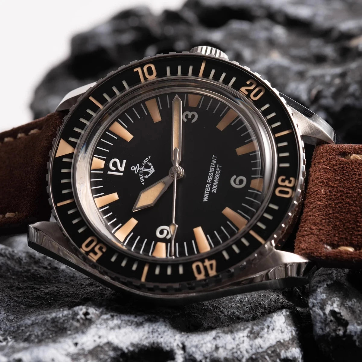 Hruodland Classic Retro Automatic Mechanical Men's Watches F025 Stainless Steel Brown Leather waterproof Luminous reloj hombre