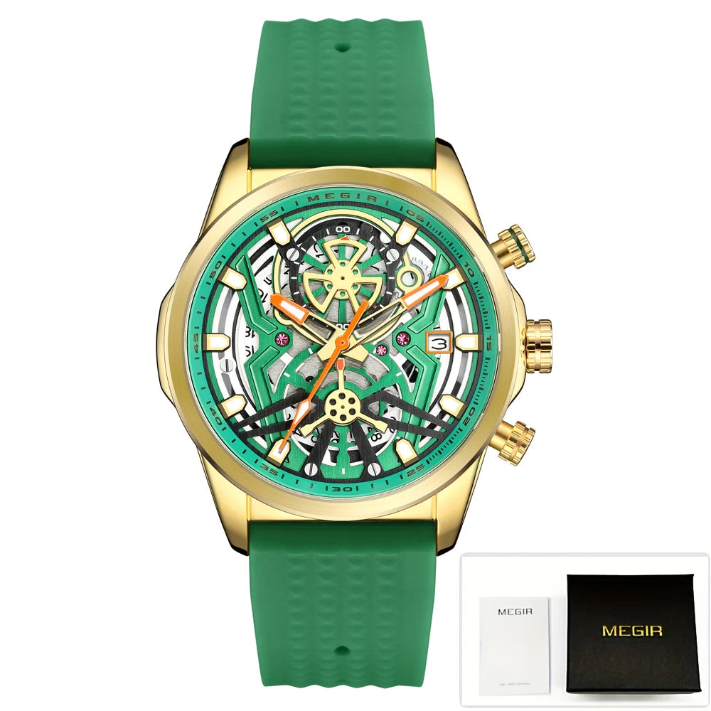 Sport Chronograph Watches for Men Top Luxury Brand MEGIR Quartz Waterproof Fashion Man WristWatch with Auto Date Luminous Hands