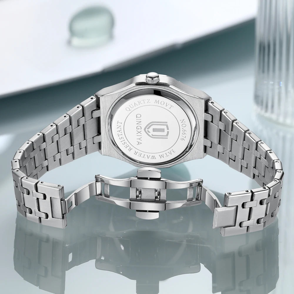 QINGXIYA Mens Watch Top Brand Luxury Auto Date Quartz Watch for Men Stainless Steel Waterproof Wrist Watches relogio masculino