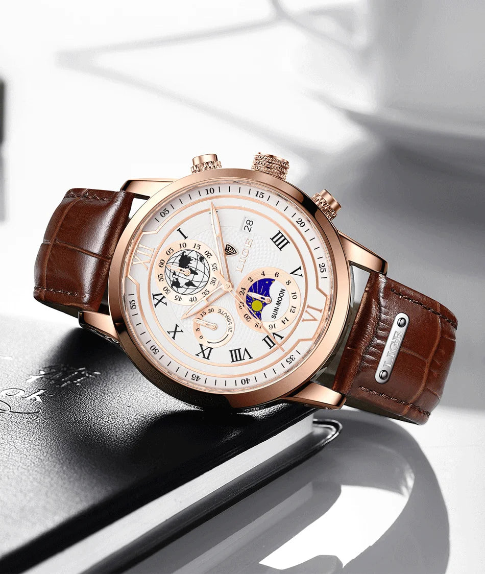 2025 LIGE Fashion Watch Men Sports Quartz Clocks Mens Watches Top Brand Leather Military Waterproof Date Watch Relogio Masculino