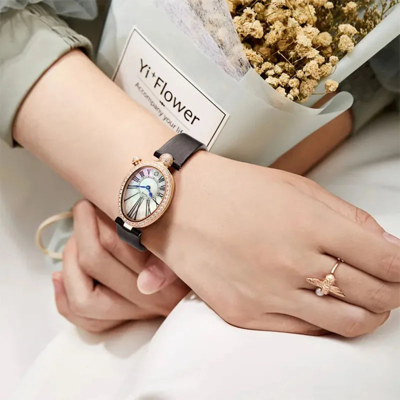 ROCOS Luxury Brand Woman Watch High Quality Fashion Oval Ladies Fashion Quartz watches Leather Waterproof  Watch for Women R0233