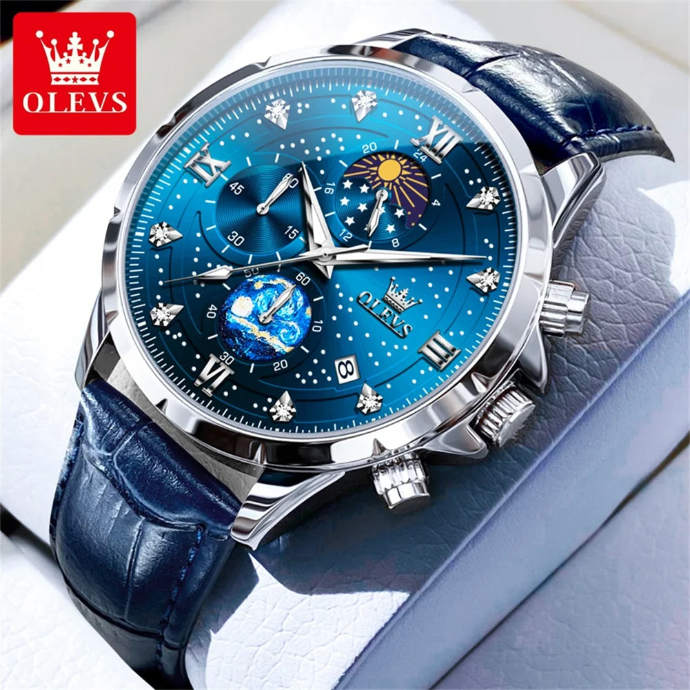 OLEVS 9807 New Mens Watches Original Quartz Watch Multifuncion Chronograph Watch For Man Waterproof Luminous Mens Gifts Freebie
