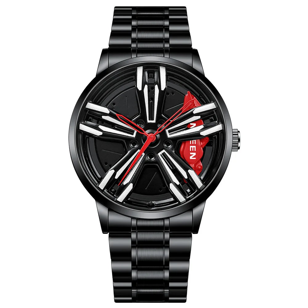 2025 New Racing Watches Men Custom Design Super Car Rim Watch Stainless Steel Black Retro Waterproof Watch Relogio Masculino