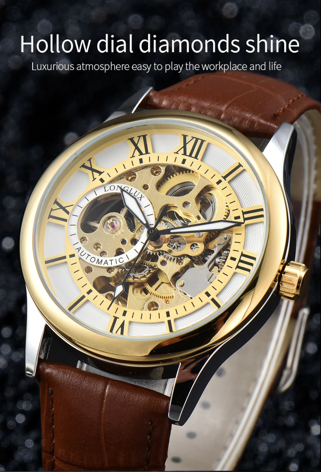 Men automatic watch luxury rome mechanical watches waterproof skeleton noctilucent leather mens watch choice of gift giving