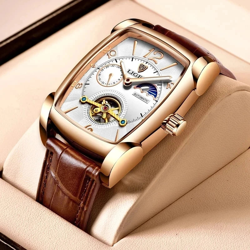 LIGE New Tourbillon Automatic Mechanical Womens Watches Top Brand Luxury Fashion Waterproof Skeleton ladyClock Montre Homme