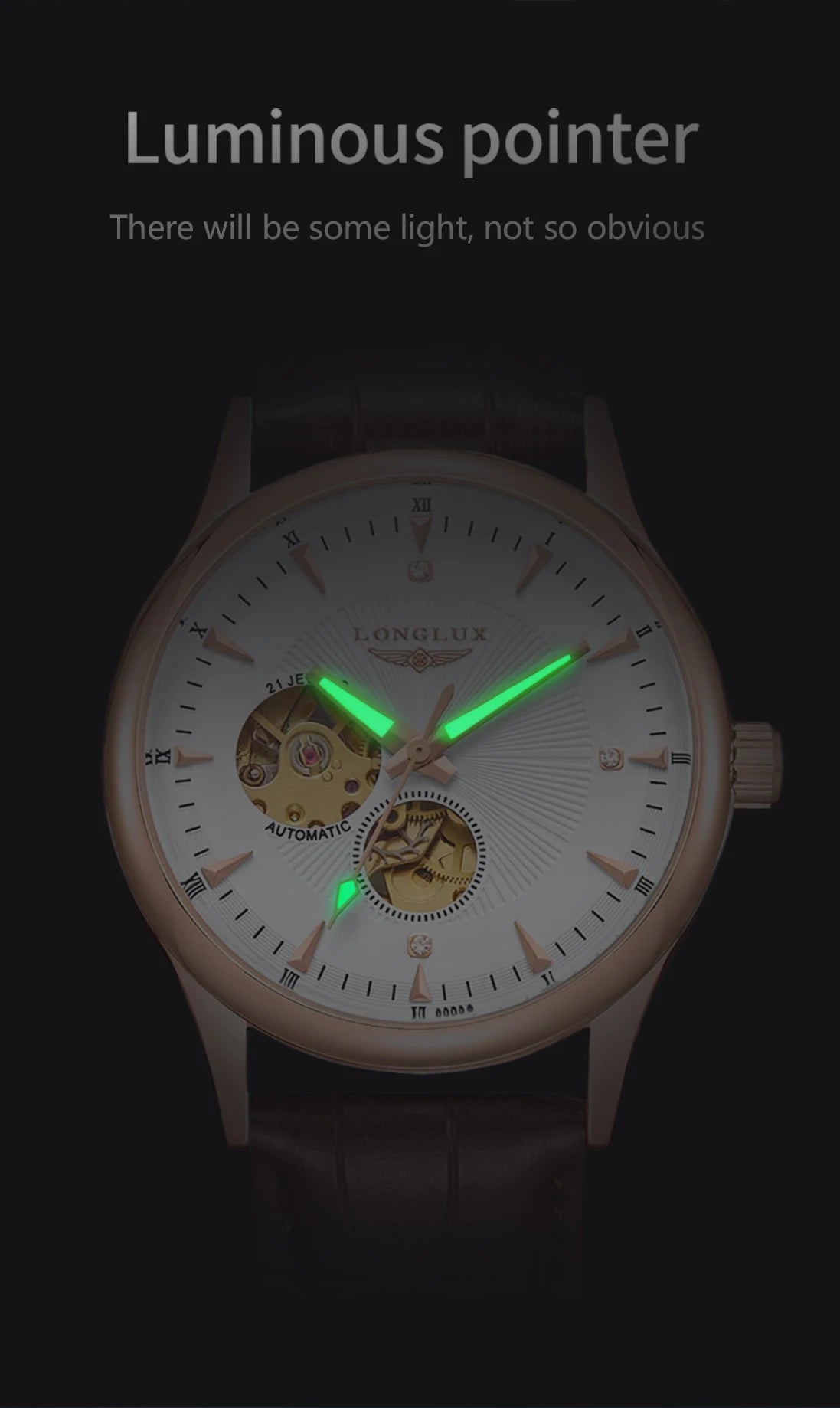 Automatic watch elegant skeleton waterproof mechanical watches leather simple rome mens watch men gift