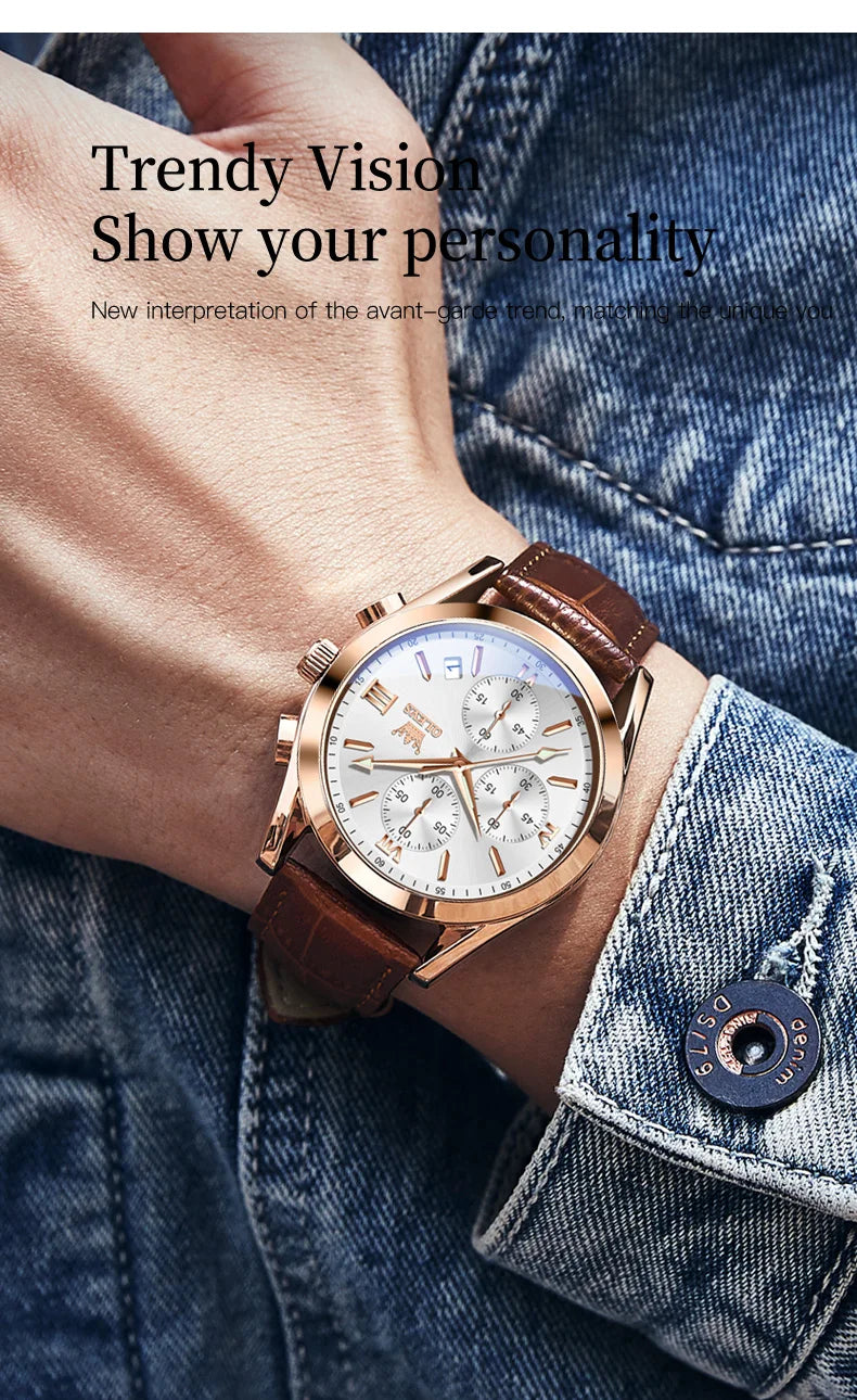 OLEVS Mens Watches Top Brand Luxury Chronograph Quartz Watch Men Sport Leather Waterproof Luminous Date Business Wristwatch Male