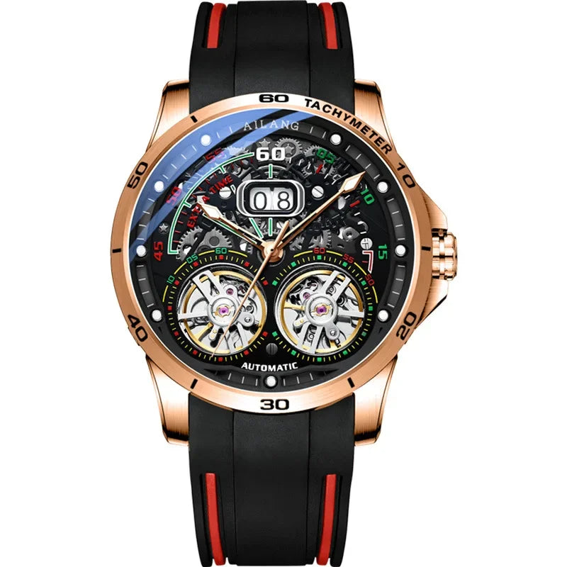 Luxury Sports Double Tourbillon Watches for Men Fashion Calendar Mechanical Watch Waterproof Luminous Clock Mens