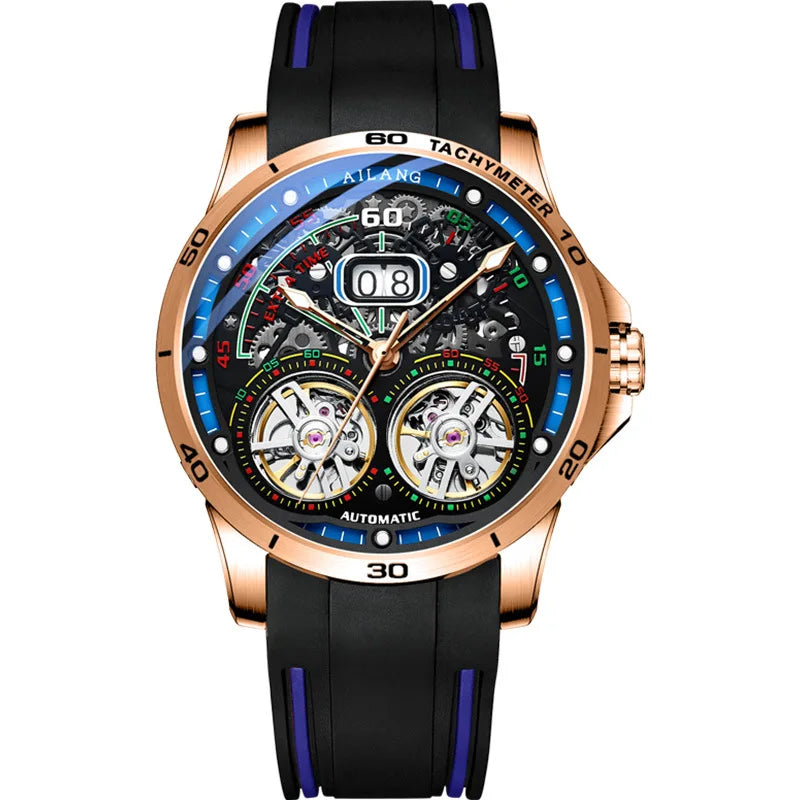 Luxury Sports Double Tourbillon Watches for Men Fashion Calendar Mechanical Watch Waterproof Luminous Clock Mens