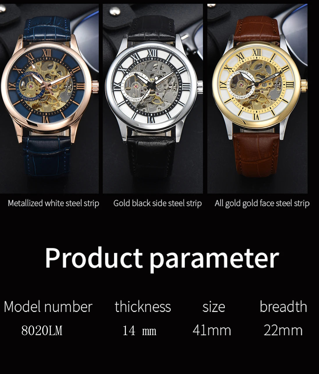 Men automatic watch luxury rome mechanical watches waterproof skeleton noctilucent leather mens watch choice of gift giving