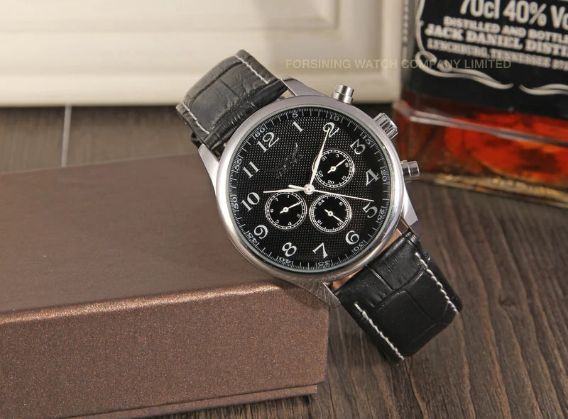 JARAGAR Luxury Replica Six Hands Multifunctional Automatic Man Watches Leather Elegant Mechanical Waterproof Male Wrist Clock