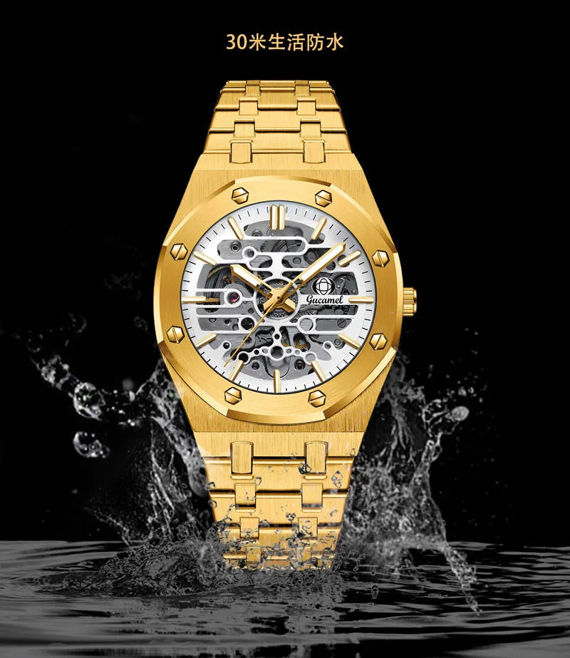 Luxury Men’s Automatic Mechanical Watch, Skeleton Design Self-Winding Wristwatch, Hot-Selling Export Business Watch