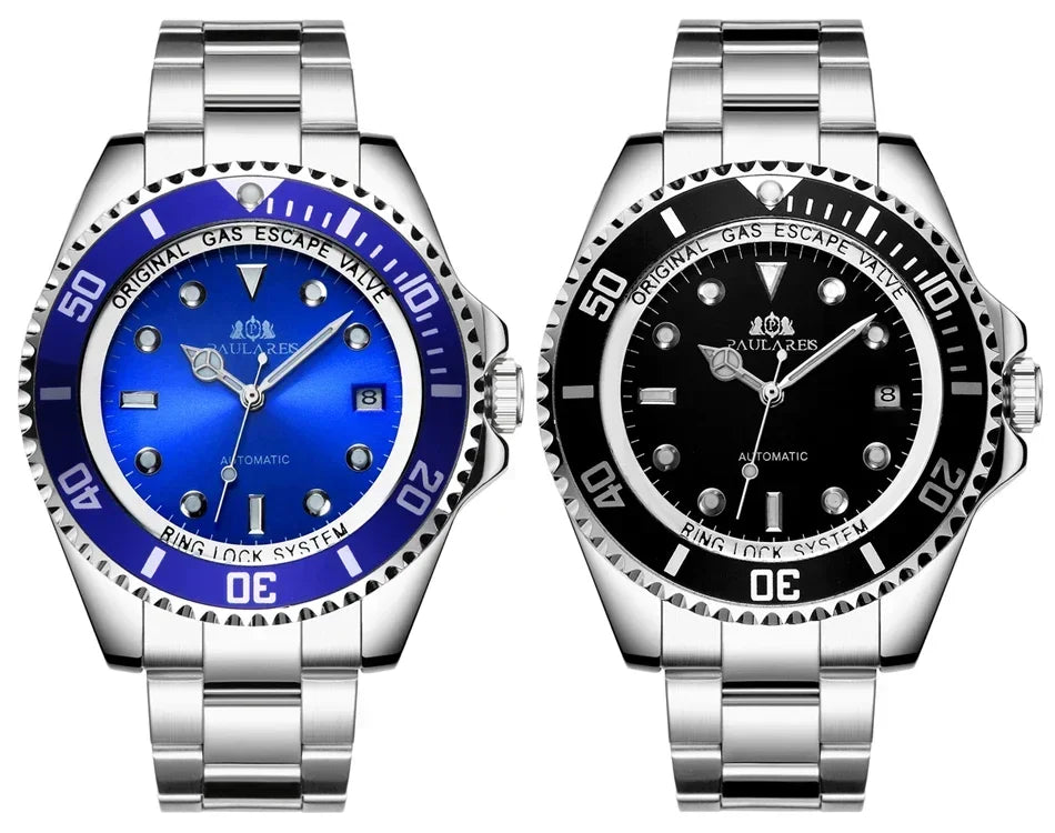 Automatic Watches for Men Mechanical Self Wind Movement Stainless Steel Gold Gradient Black Blue Date Reloj Hombre Baratos