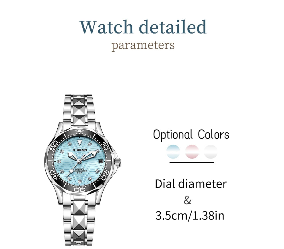 X-GEAR Women's New Watch Fully Automatic Mechanical Watch Light Luxury Temperament Waterproof Watch for Women
