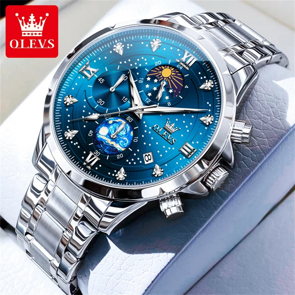 OLEVS 9807 New Mens Watches Original Quartz Watch Multifuncion Chronograph Watch For Man Waterproof Luminous Mens Gifts Freebie
