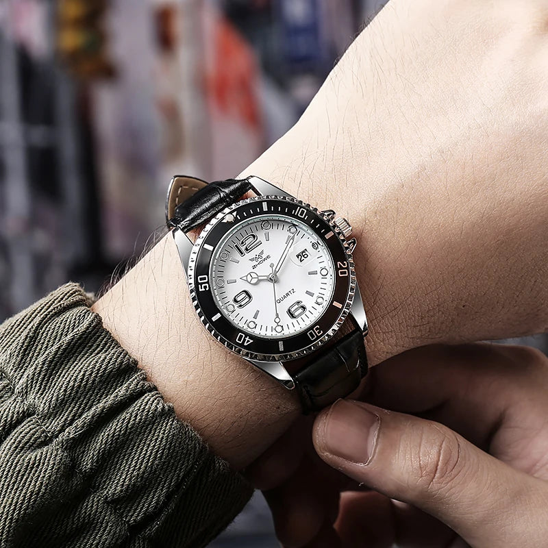 2022 New Fashion Leather Strap Watch For Men relogio masculino Montre High Quality Calendar Men's Wristwatch luxury Waterproof
