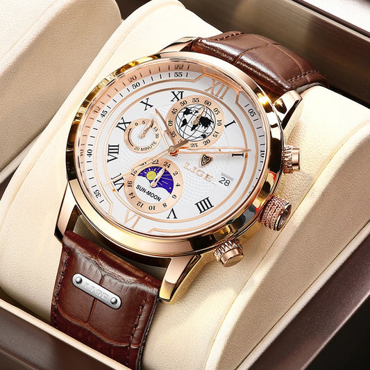 2025 LIGE Fashion Watch Men Sports Quartz Clocks Mens Watches Top Brand Leather Military Waterproof Date Watch Relogio Masculino