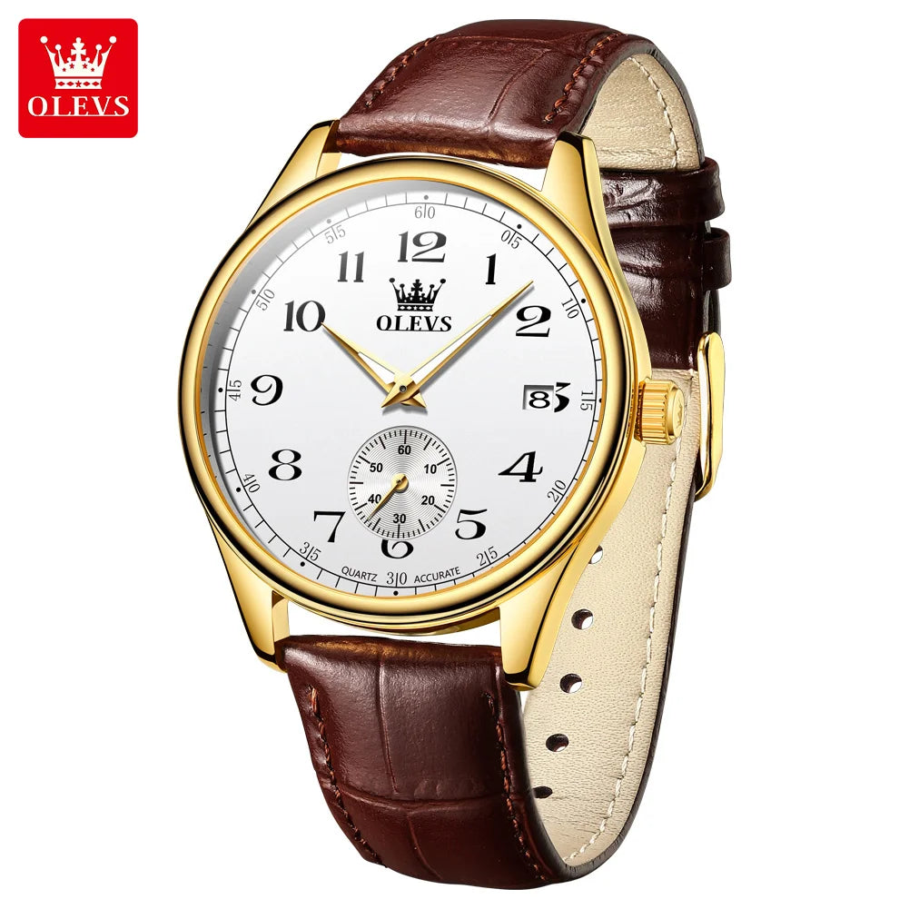OLEVS 3622 Chronograph Quartz Watch for Men Fashion Leather Strap Luminous Waterproof Classic Digital Dial Top Men's Wristwatch