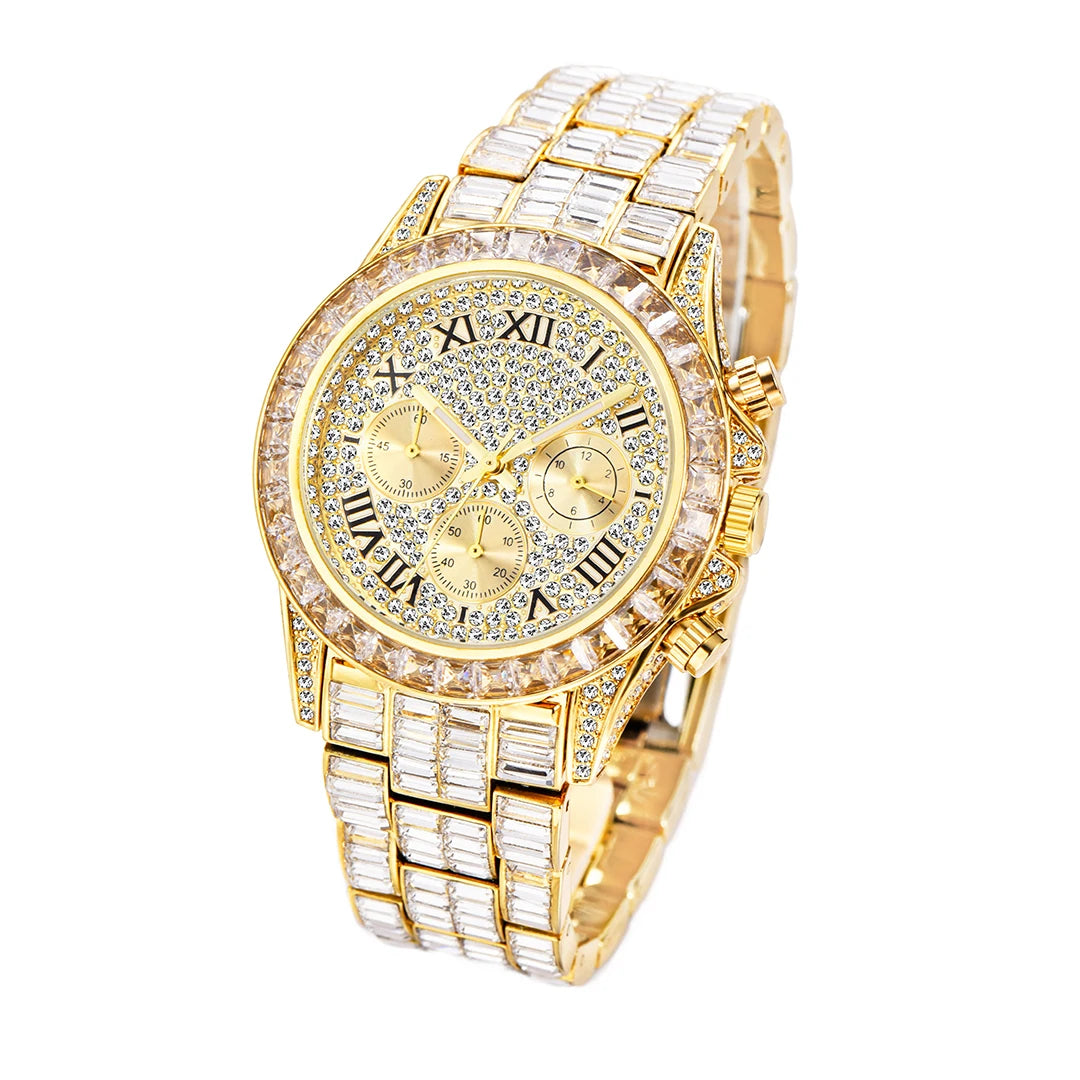 Chronograph Men Quartz Watches Waterproof Rainbow Diamond Luxury Iced Out Watches For Men Gift Dropshipping uhren für herren