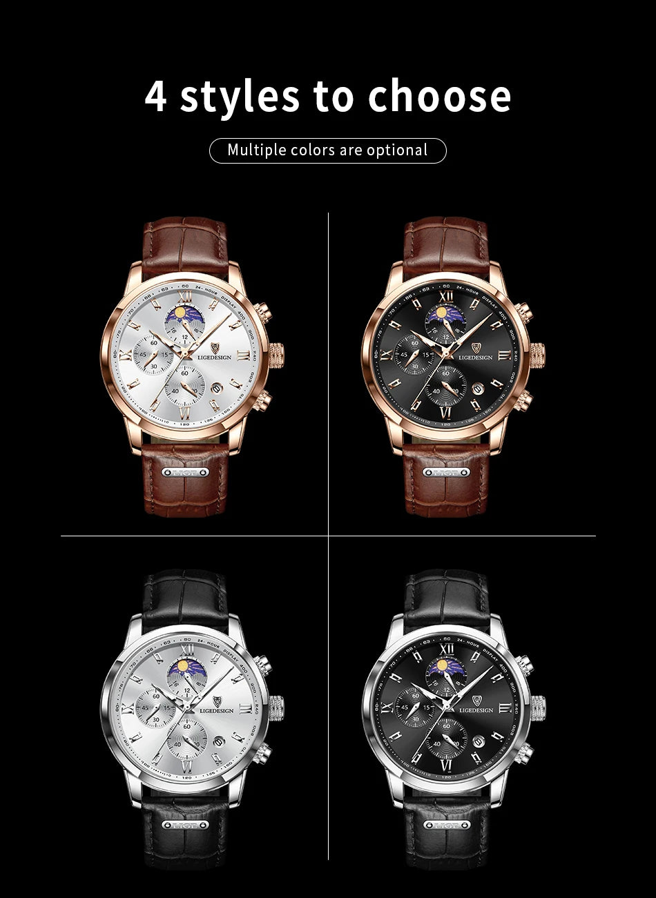 LIGE New Casual Men Watch Luxury Leather Waterproof Sport Quartz Wristwatch Chronograph Military Watch for Men Relogio Masculino