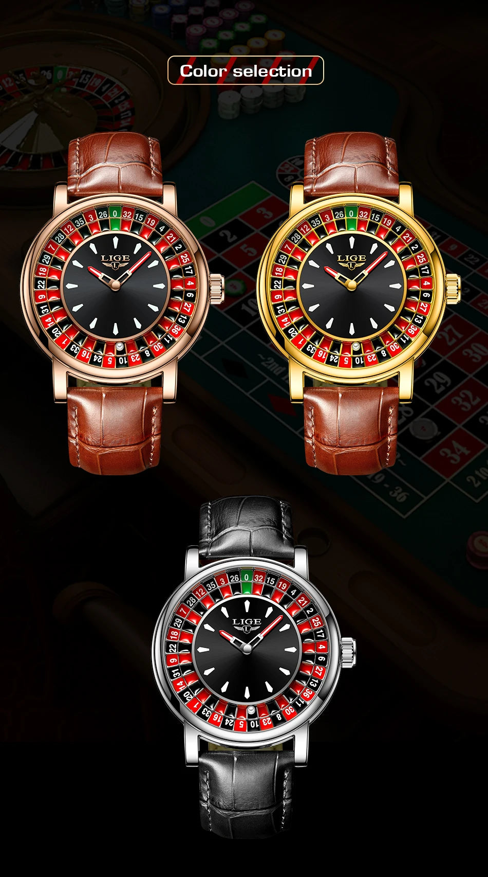 LIGE 2025 Creative Luxury Watches men Roulette Game Dial Fashion Mens Watch Waterproof Luminous Quartz Wristwatches Reloj Hombre