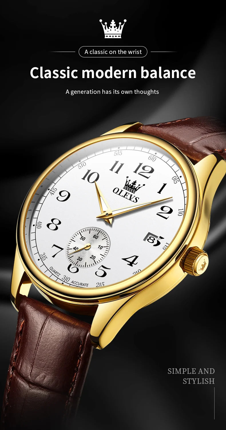 OLEVS 3622 Chronograph Quartz Watch for Men Fashion Leather Strap Luminous Waterproof Classic Digital Dial Top Men's Wristwatch