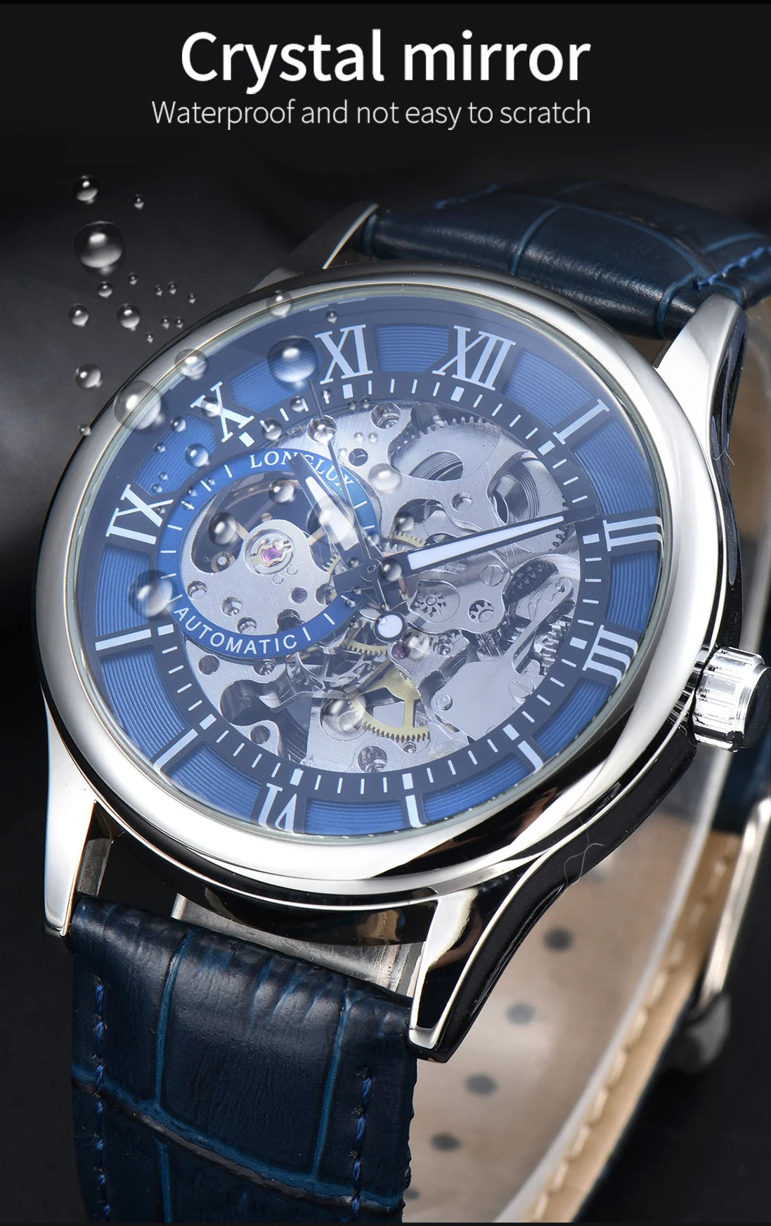 Men automatic watch luxury rome mechanical watches waterproof skeleton noctilucent leather mens watch choice of gift giving