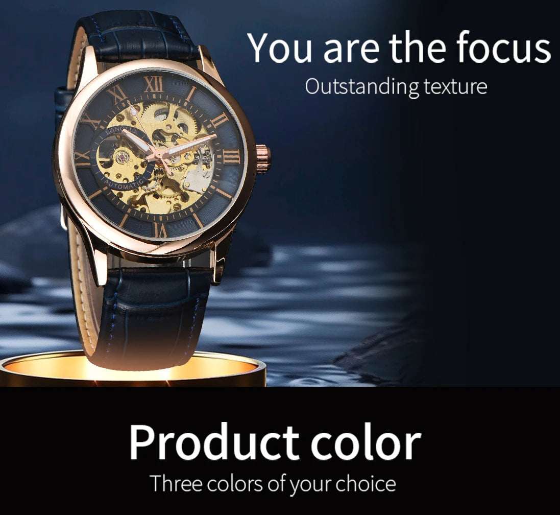 Men automatic watch luxury rome mechanical watches waterproof skeleton noctilucent leather mens watch choice of gift giving