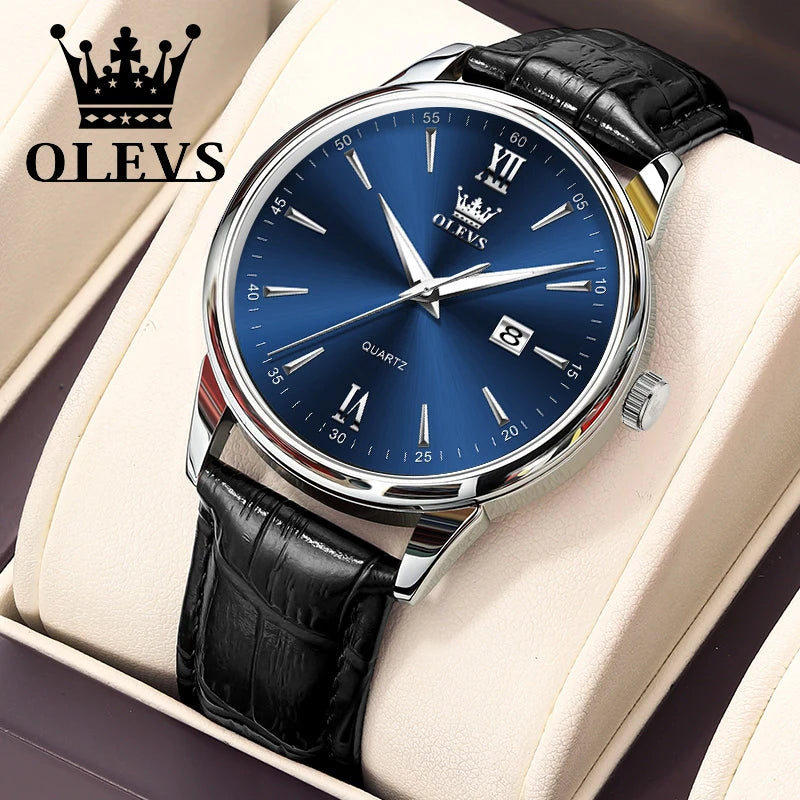 OLEVS Luxury Business Quartz Watches for Men Leather Strap Original Casual Waterproof Man Watch High Quality Men's Wrist Watches