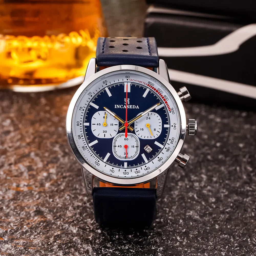 Luminous Couple Watch Chronograph Quartz Leather Multifunctional Sports Waterproof with Date Display