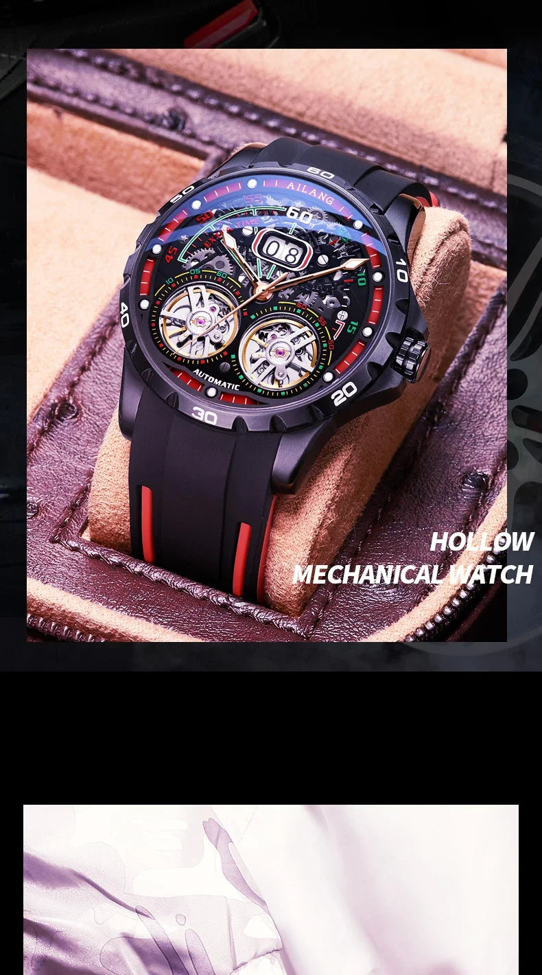 Luxury Sports Double Tourbillon Watches for Men Fashion Calendar Mechanical Watch Waterproof Luminous Clock Mens