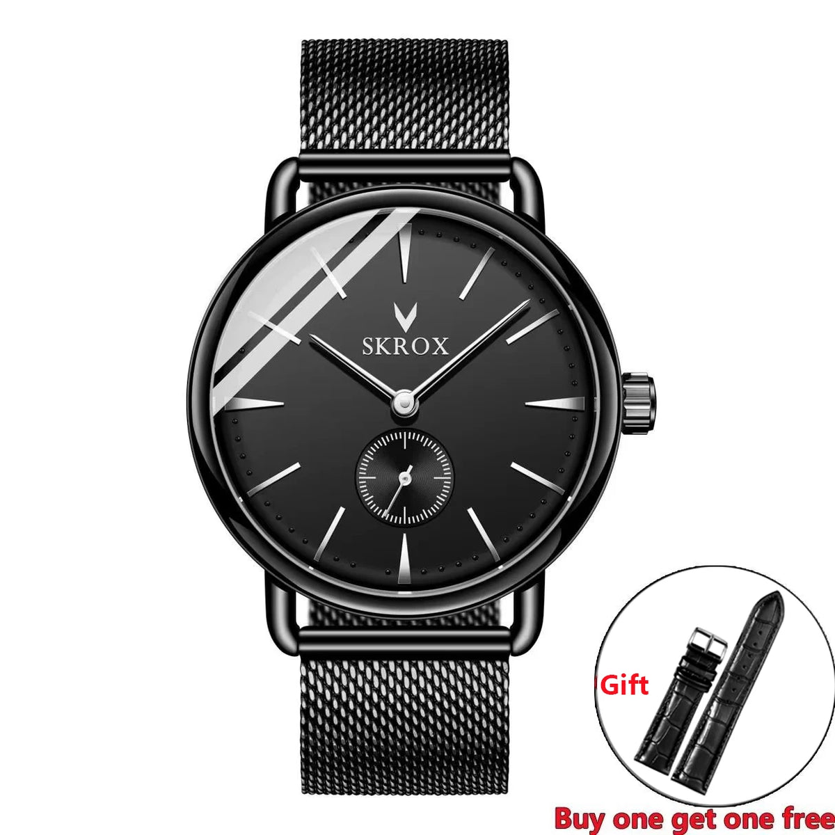 Luxury Brands SKROX Ultra-Thin Mechanical Men's Watch High-End Elegant Design with Mesh Strap Manual Movement Wind-Up Clockwork