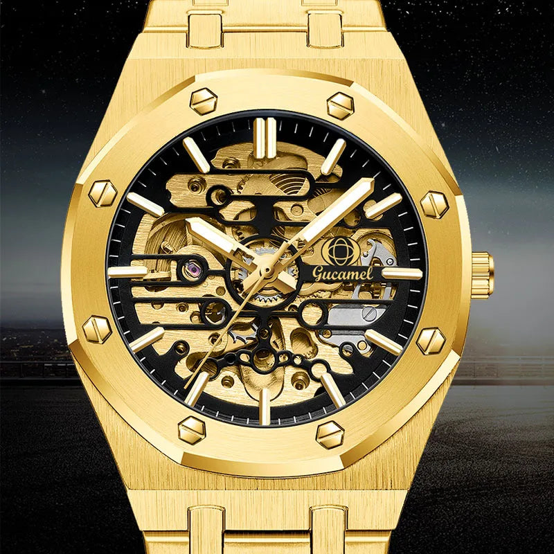 Luxury Men’s Automatic Mechanical Watch, Skeleton Design Self-Winding Wristwatch, Hot-Selling Export Business Watch