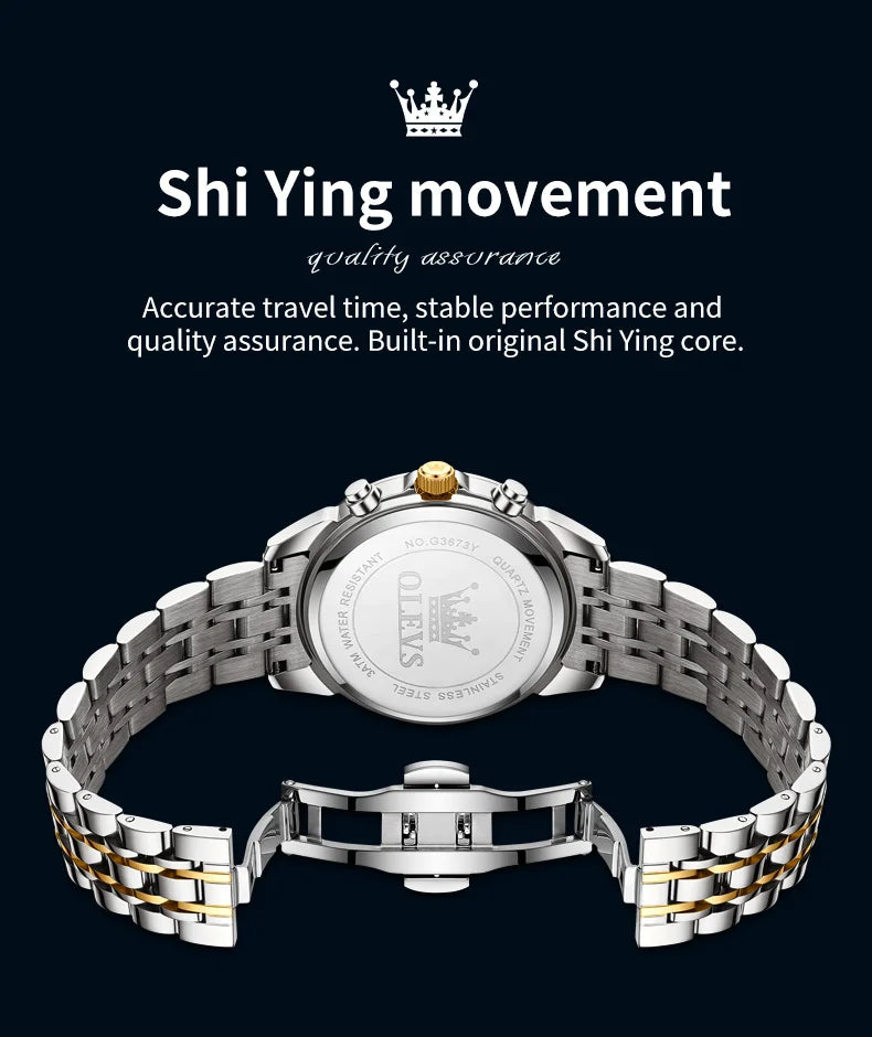 OLEVS Hot Sale Men's Watches Original Brand Quartz Watch Rhombus Mirror Waterproof Luminous Chronograph Moon Phase Watches 3673