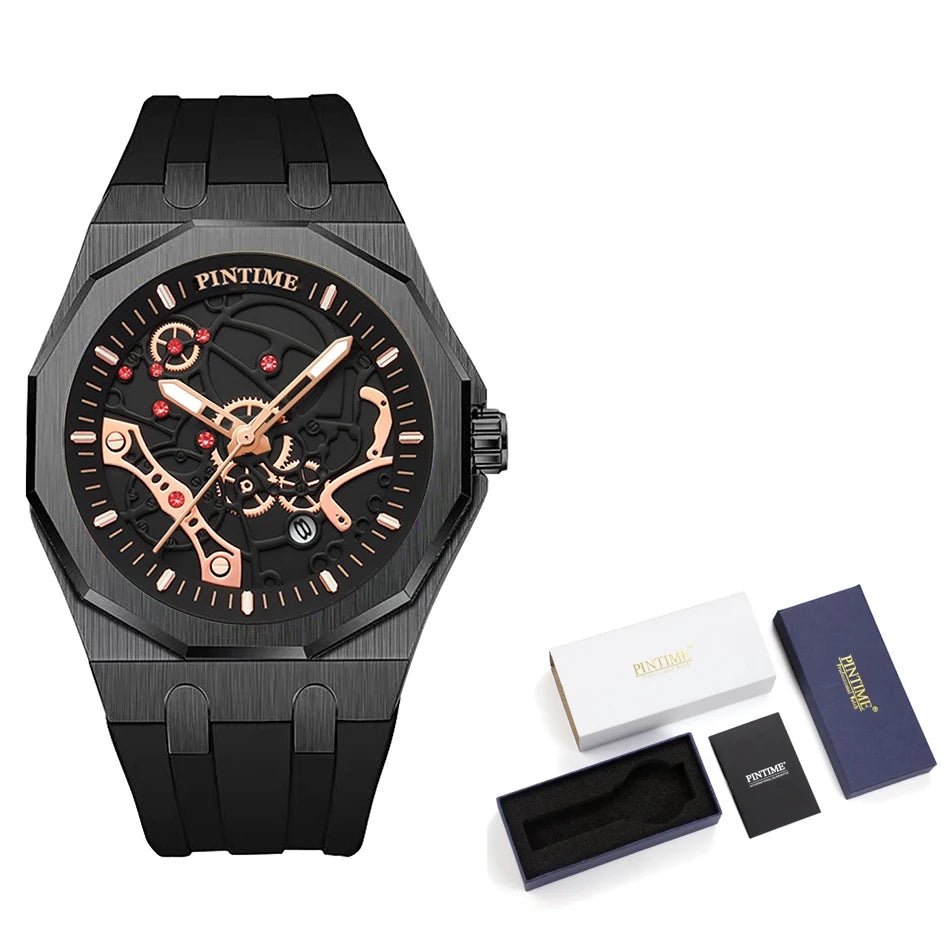 Premium Luxury Sports Watch for Men Water Resistant Automatic Mechanical Stone Style Timepiece Men's Wristwatch Retro Watch