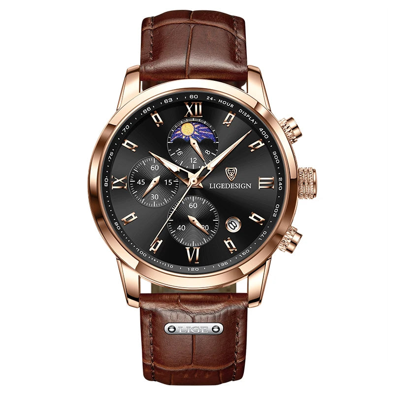 LIGE New Casual Men Watch Luxury Leather Waterproof Sport Quartz Wristwatch Chronograph Military Watch for Men Relogio Masculino
