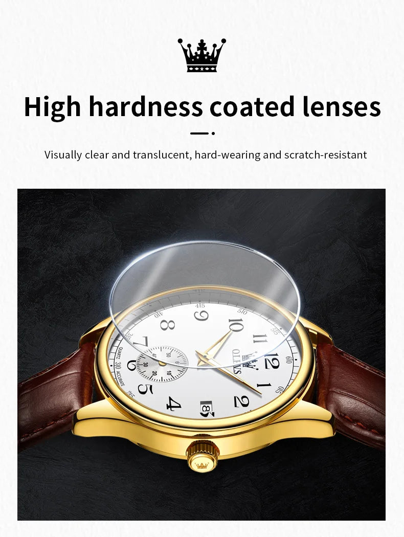 OLEVS 3622 Chronograph Quartz Watch for Men Fashion Leather Strap Luminous Waterproof Classic Digital Dial Top Men's Wristwatch